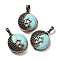 Synthetic Turquoise Pendants, with Brass Findings, Flat Round, 26.5x23x9mm, Hole: 8x5mm