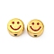 304 Stainless Steel Enamel Beads, Ion Plating(IP), Real 18K Gold Plated, Flat Round with Smiling Face, Red, 9.5~10x5mm, Hole: 1.6mm