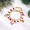 Christmas Alloy Enamel Charm Bracelets, PVD Vacuum Plating Brass Bell & Glass Pearl Round Charm Bracelets, with Zinc Alloy Lobster Claw Clasps, Mixed Color, 9-1/4~9-3/8 inch(23.6~23.8cm)