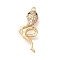 Brass Micro Pave Clear & Black Cubic Zirconia Connector Charms, Snake Links, Real 18K Gold Plated, 24x9.5x4mm, Hole: 1.2mm and 1mm