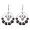 Brass with 304 Stainless Steel Dangle Earring, with Lava Rock and Alloy Pendant, Devil for Halloween, Black, 62x38mm
