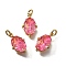 Brass Charms, Oval, with Glass & Loop, Long-Lasting, Lead Free & Cadmium Free, Real 18K Gold Plated, Faceted, Deep Pink, 13.5x8.5x4.5mm, Hole: 2mm