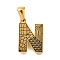 Golden 304 Stainless Steel Pendants, Bark Pattern, Letter N, 17.5x12.5x2.5mm, Hole: 5.5x3mm