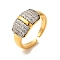 Brass Micro Pave Cubic Zirconia Cuff Rings for Women, Long-Lasting Plated, Cadmium Free & Lead Free, Real 18K Gold Plated, Rectangle, 10.5mm