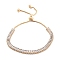 Brass Pave Clear Cubic Zirconia Rectangle Box Chain Slider Bracelets, Nickle Free, Long-Lasting Plated, Golden, 10-1/2 inch(26.8cm)