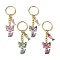 Alloy Enamel Cat Keychain, with Iron Ring, Fish Bone, Golden, Mixed Color, 82mm