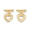 Brass Toggle Clasps, with Jump Rings, Long-Lasting Plated, Heart, Real 18K Gold Plated, Bar: 16x4.3x2.6mm, Hole: 5.2x1.6mm, Heart: 16x14x1.7mm, Hole: 2.5x2.1mm