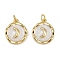 Brass Pendants, with Enamel and Jump Ring, Flat Round with Moon Charm, Rack Plating, Long-Lasting Plated, Cadmium Free & Lead Free, Real 18K Gold Plated, WhiteSmoke, 16x14x2mm, Hole: 3mm