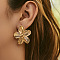 Brass Stud Earrings, Flower, Golden, 36x34mm