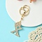 Golden Alloy Rhinestone Keychain, with Alloy Clasp and Iron Rings, Letter X, 10cm, Pendant: 42mm