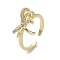 Brass Micro Pave Cubic Zirconia Open Cuff Ring, Bowknot, Real 16K Gold Plated, US Size 7 1/2(17.5mm)