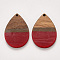 Resin & Walnut Wood Pendants, Waxed, Teardrop, Red, 36x25x3mm, Hole: 2mm