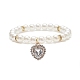 Bracelet extensible perlé rond en perles acryliques avec breloques coeur en alliage strass pour femme BJEW-JB09232-01-1