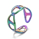 Rainbow Color Ion Plating(IP) 304 Stainless Steel Hollow Open Cuff Ring for Women RJEW-A005-13-2