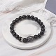 Natural Tourmaline & Lava Rock Round Beads Energy Power Stretch Bracelet for Men Women BJEW-JB07037-01-3