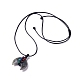 Collier pendentif double corne de pierres précieuses mélangées naturelles et synthétiques réglable avec cordon de cire pour les femmes NJEW-B086-01-3