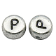 Perles de lettre à trou horizontal acrylique plaqué couleur argent X-MACR-PB43C9070-P-1