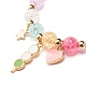 Candy Color Round Beaded Stretch Bracelet with Heart Tomatoes On Sticks Charm for Women BJEW-JB07636-02-4