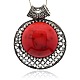 Antique Silver Plated Alloy Resin Flat Round Pendants PALLOY-J238-01AS-1