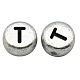 Perles de lettre à trou horizontal acrylique plaqué couleur argent MACR-PB43C9070-T-1