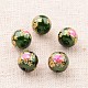 Flower Picture Printed Glass Round Beads GLAA-J087-10mm-B04-1