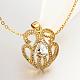 Real 18K Gold Plated Brass Cubic Zirconia Heart Pendant Necklaces NJEW-BB05691-G-3