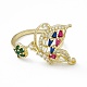 Colorful Cubic Zirconia Butterfly with Flower Open Cuff Ring RJEW-F129-05G-2
