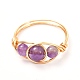Copper Wire Wrapped Mixed Natural Gemstone Braided Bead Rings for Women RJEW-JR00387-6