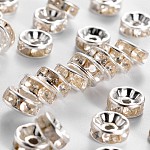 Perles séparateurs en fer avec strass, pour accessoires de la fabrication de bijoux, Grade b, rondelle, bord droit, clair, couleur argentée, 7~8x3.5mm, Trou: 2mm