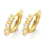 Серьги-кольца из латуни с пластиковой жемчужиной и фианитами EJEW-Q779-07G
