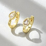 Серьги-кольца из латуни с микропаве из прозрачных кубических цирконий в форме капли EJEW-D311-132G