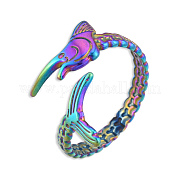 Chapado en iones (ip) 201 anillo de puño abierto de acero inoxidable con envoltura de espina de pescado para mujer RJEW-N038-101M