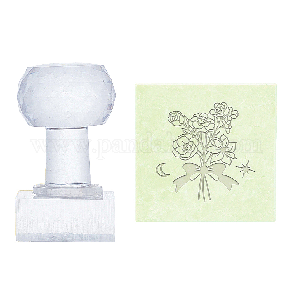 Wholesale PH PandaHall Bouquet Soap Stamp Flower Pattern Acrylic Stamp with Handle Round Soap