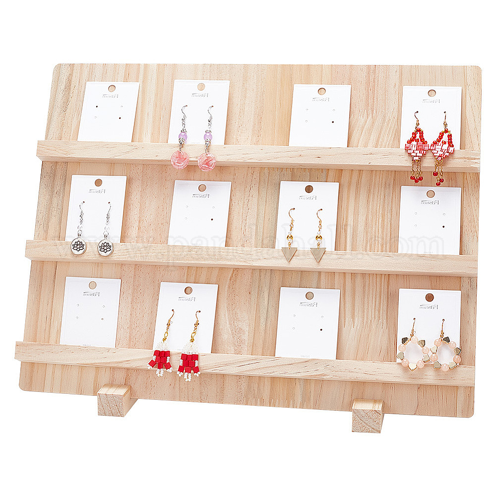 Wholesale 3Tier Rectangle Wooden Earring Display Card Stands