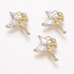 Pendentifs avec zircon cubiques à micro-pavés en laiton, Sans cadmium & sans nickel & sans plomb, véritable 18k plaqué or, fée, 15x11.5x3mm, Trou: 1mm