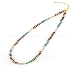 Collane di perline rondelle di apatite naturale colorata, occhio di tigre e cristallo di quarzo per lo stile estivo da spiaggia, oro, 16.54 pollice (42 cm)