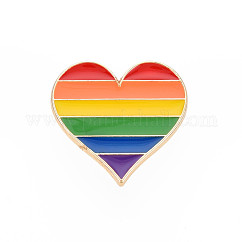 Spille orgoglio in lega alloy, spilla smaltata, con pochette a farfalla, cuore arcobaleno, oro chiaro, colorato, 23x25x2mm, ago :1mm