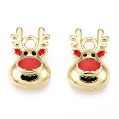 Breloques en émail d'alliage plaqué or, pour noël, wapiti, colorées, 14x9x3mm, Trou: 2mm