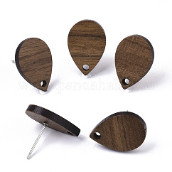 Risultati di orecchini a bottone in legno di noce, con perno in acciaio inox 304, lacrima, marrone noce di cocco, 17x11.5mm, Foro: 1.6 mm, ago :0.7mm