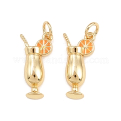 Colgantes de esmalte de latón, beber encantos, chapado en rack, sin plomo y cadmio, Plateado de larga duración, real 18k chapado en oro, con anillo de salto, naranja, 18x9x3.5mm, agujero: 3 mm