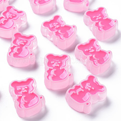 Perles en acrylique transparente, avec l'émail, mat, ours, rose, 26.5x20x9mm, Trou: 3mm