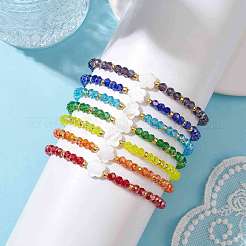 7 Stück 7 Farben Blumen Naturmuschel & Glas & Saatperlen Stretch-Armband-Set&nbsp;BJEW-JB10182
