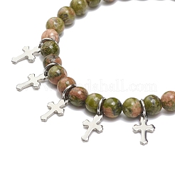 4 Uds. Juego de pulseras elásticas de unakita natural&nbsp;BJEW-JB08588