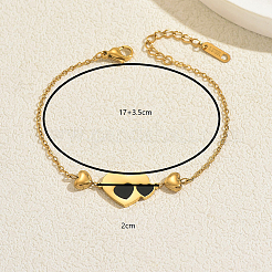 Braccialetti a maglie a cuore in acciaio inossidabile smaltato nero per coppie&nbsp;YH0561