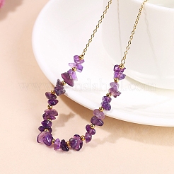 Améthyste naturelle colliers de perles puces&nbsp;PW-WG33493-02