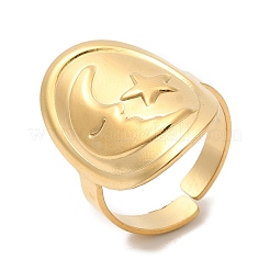 Placcatura ionica (ip) 304 anello aperto a forma di luna con stella in acciaio inossidabile per donna&nbsp;RJEW-M149-29G