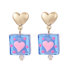 Rectángulo de murano hecho a mano con aretes colgantes de corazón&nbsp;EJEW-JE05150
