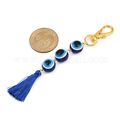 Decorazioni pendenti con perline rotonde in resina e nappe in poliestere contro il malocchio&nbsp;HJEW-JM04164-03