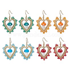 Pendientes colgantes de lampwork hechos a mano con forma de corazón y hongo&nbsp;EJEW-MZ00450