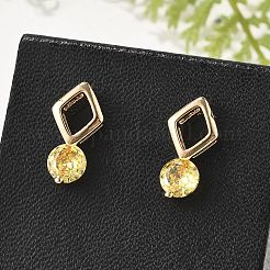 Orecchini a bottone in ottone con micro pavé di zirconi cubici&nbsp;EJEW-G428-20G-01